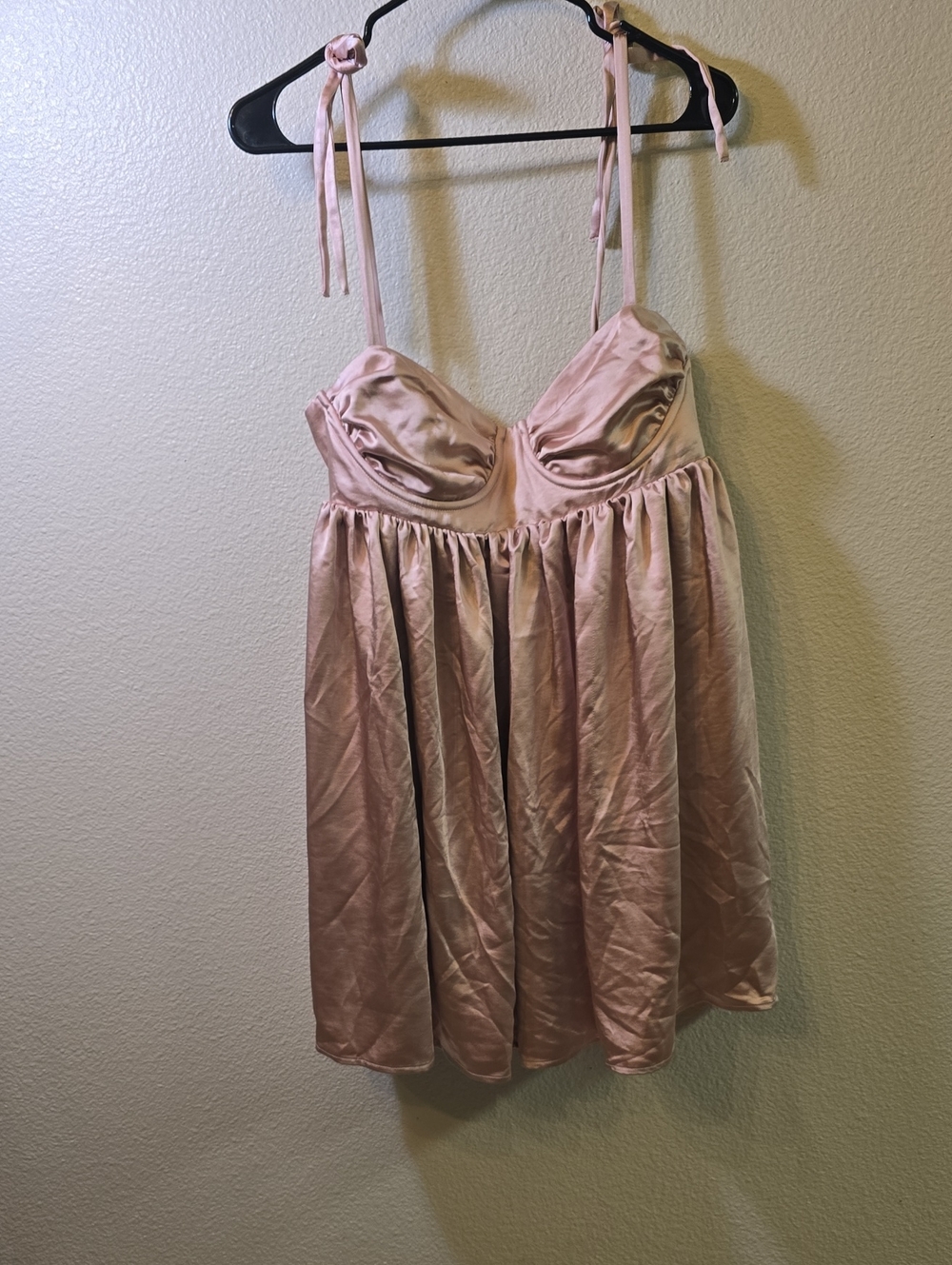Lovers + Friends Blush Satin Tie-Shoulder Babydoll